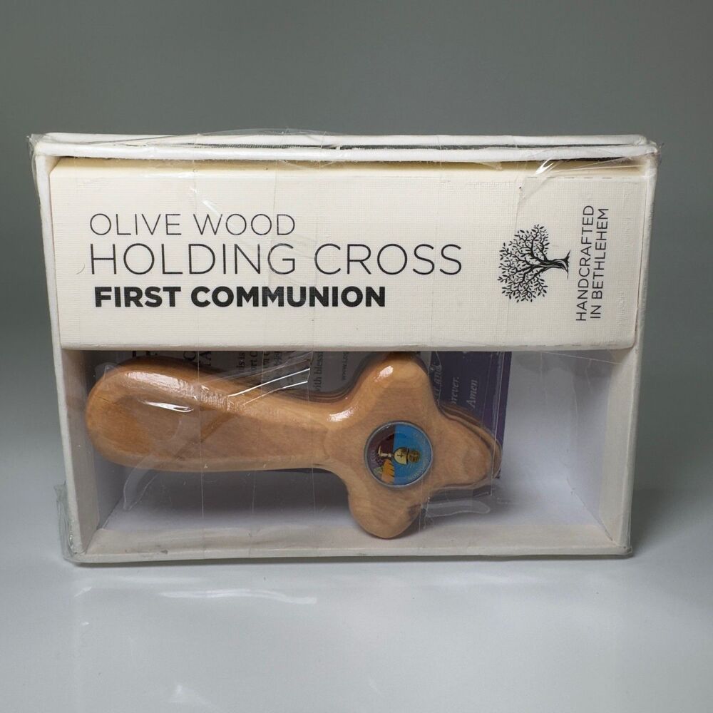 Vintage Olive Wood Holding Cross First Communion Handcrafted Bethlehem NEW